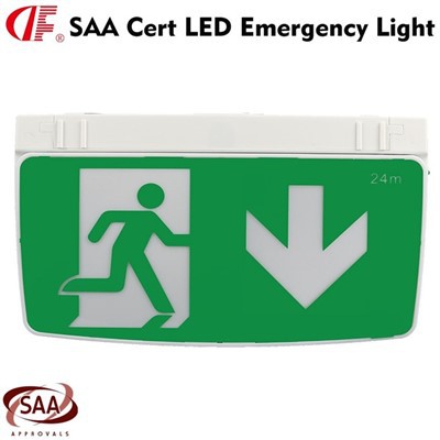 AUEXLED-02 Running Man Fletxa cap avall Senyal de sortida d'incendis LED de doble-cara penjant amb autoprova